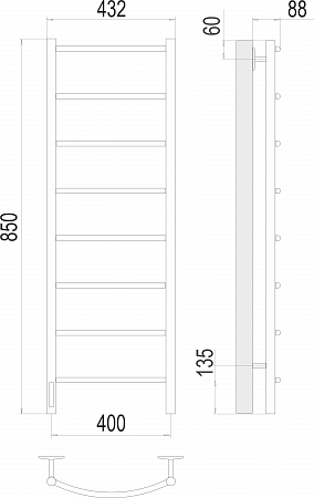 Классик П8 400х850 Электро (quick touch) слева Полотенцесушитель TERMINUS Егорьевск - фото 3 Классик П8 400х850 Электро (quick touch) слева Полотенцесушитель TERMINUS Егорьевск - фото 3