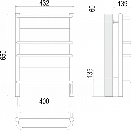 Евромикс П6 400х650 Электро (quick touch) Полотенцесушитель TERMINUS Егорьевск - фото 3 Евромикс П6 400х650 Электро (quick touch) Полотенцесушитель TERMINUS Егорьевск - фото 3