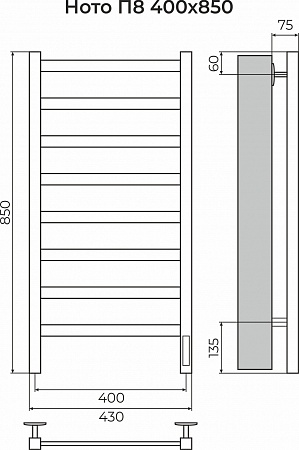 Ното П8 400х850 Электро (quick touch) Полотенцесушитель TERMINUS Егорьевск - фото 3 Ното П8 400х850 Электро (quick touch) Полотенцесушитель TERMINUS Егорьевск - фото 3