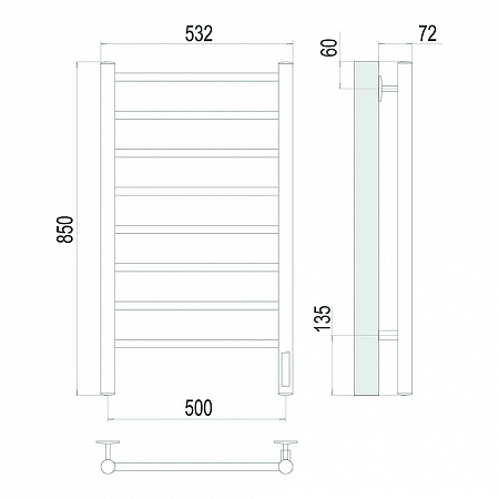 Аврора П8 500х850 Электро Полотенцесушитель TERMINUS Брашированное золото Егорьевск - фото 4 Аврора П8 500х850 Электро Полотенцесушитель TERMINUS Брашированное золото Егорьевск - фото 4